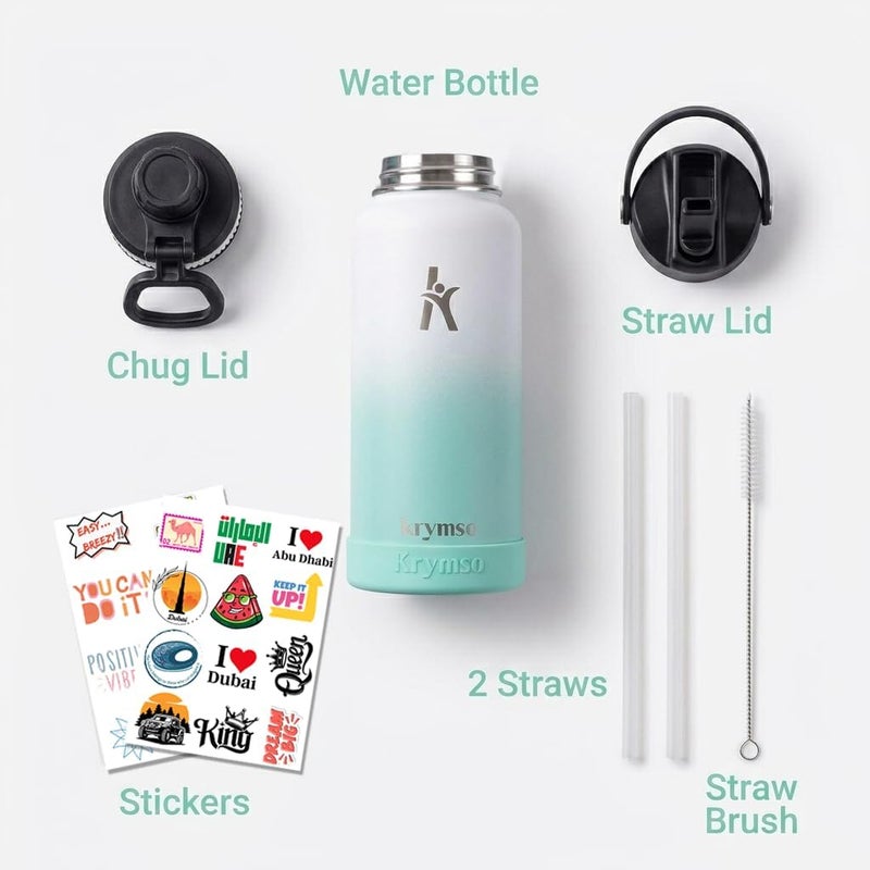 KRYMSO 950ml Stainless Steel Water Bottle, Insulated Thermos Flask, Leakproof, BPA-Free, Gym (white Mint) - Image 3