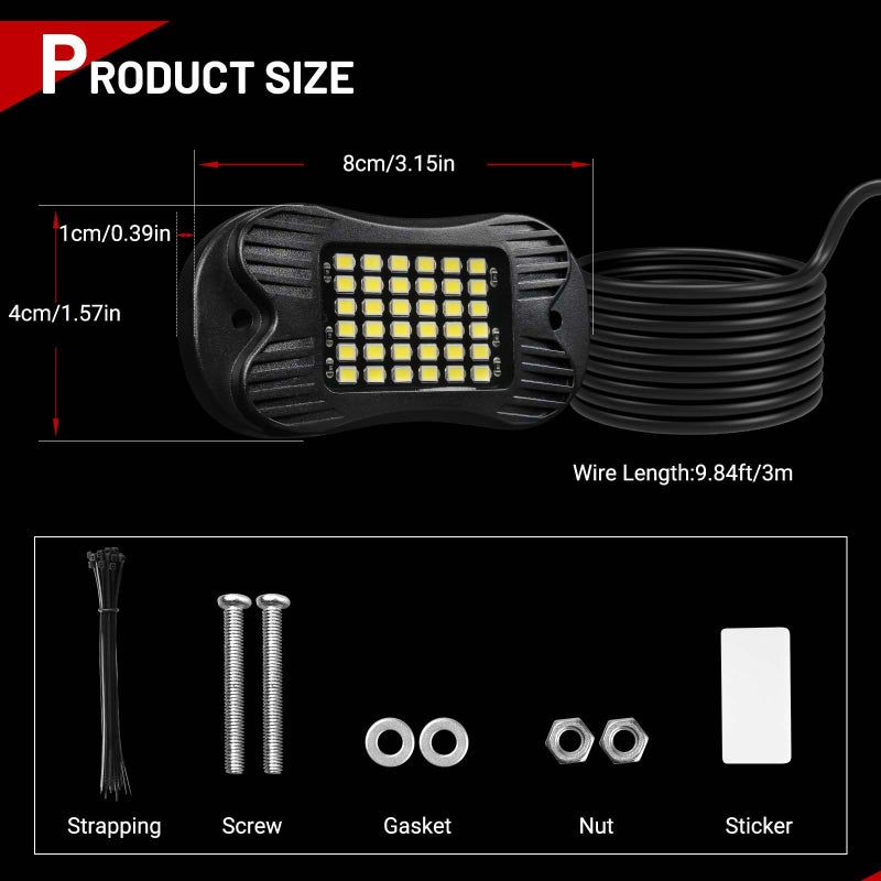 SHINIGHT 20 Pods White Rock Lights 6000K Pure White Super Bright Underglow Light,10FT/3M Extension Wires Each Light,36 LED SMD Chips,Waterproof IP68,Rock Lights for Trucks UTV ATV SUV Boats - Image 4