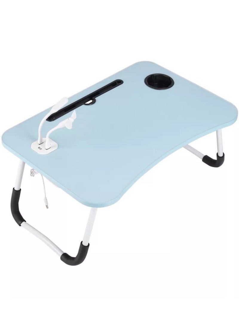 DubaiGallery طاولة لابتوب قابلة للطي مع 4 منافذ USB ودرج تخزين وحامل أكواب، طاولة لابتوب للسرير، حامل لابتوب للسرير، صينية لابتوب محمولة لطاولة الوقوف للسرير والأريكة والأرض - Image 4