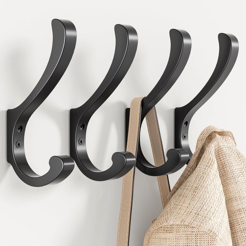 jockcaras Hanging Coat Hooks Wall Mount - Wall Hooks For Hanging Heavy Duty (30LB),Large Coat Hanger Wall Hangers,Metal Hooks For Hanging Towels,Backpack,Hat,Jacket,Key,Bag,Purse,Clothes,Robe,Dog Leash (4 Pack) - Image 1