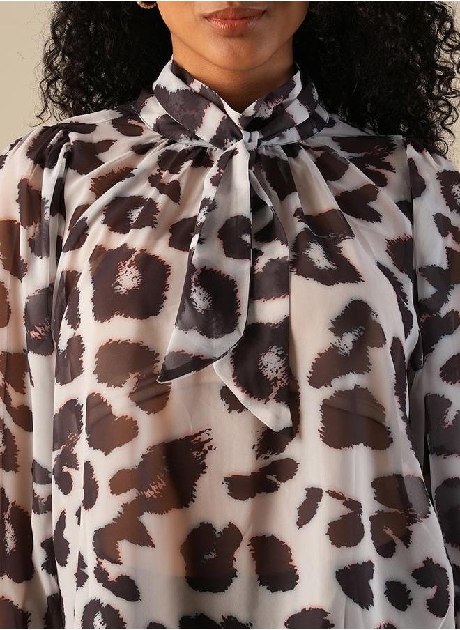 Animal Print Tie-Up Neck Balloon Sleeves Top - pzsku/Z3CE412BA350E6D21DA79Z/45/_/1740487963/d952b485-9f54-4538-849d-8890c49a4e45