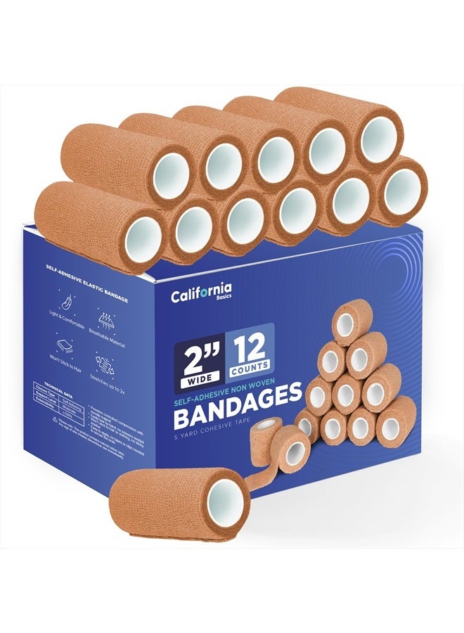 California Basics Self-Adhesive Bandage Wrap - 4 inch, 12 Pack - Suitable for All Sports - Breathable Athletic Tape for Wrists - Knee and Ankle - Image 1