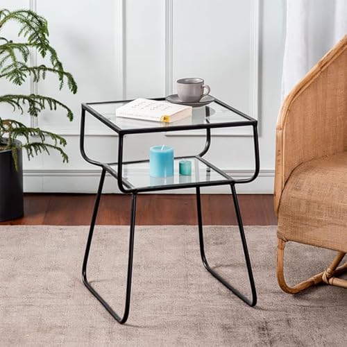 nestroots Multipurpose Metallic Nightstand Side Table for Bedroom Glass Table | Bedside Table | Corner Table for Living Room Decor | Room Decoration Items | 21.1 Inch Height, Black Finish - Image 1