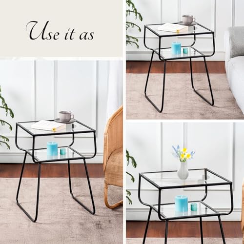 nestroots Multipurpose Metallic Nightstand Side Table for Bedroom Glass Table | Bedside Table | Corner Table for Living Room Decor | Room Decoration Items | 21.1 Inch Height, Black Finish - Image 3