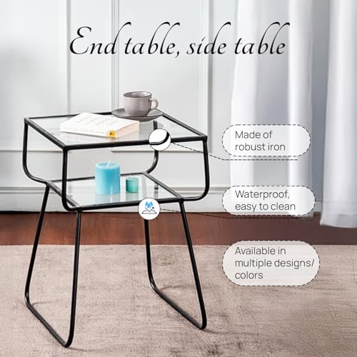 nestroots Multipurpose Metallic Nightstand Side Table for Bedroom Glass Table | Bedside Table | Corner Table for Living Room Decor | Room Decoration Items | 21.1 Inch Height, Black Finish - Image 4