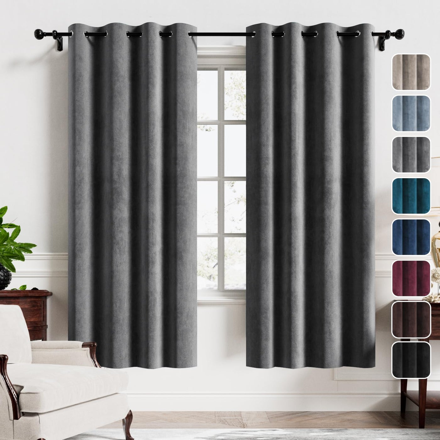 H.VERSAILTEX HVERSAILTEX Velvet Curtains 72 inches Long Super Soft Room Darkening Grommet Curtains Thermal Insulated Soundproof Curtain Drapes for Living Room Bedroom 52 x 72 Inch 2 Panels Grey