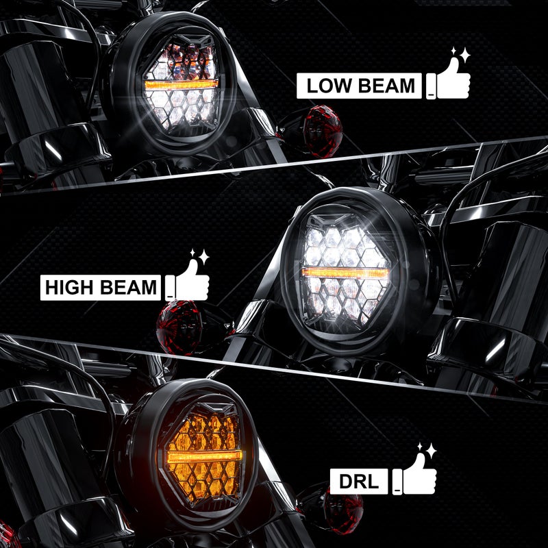 LX-LIGHT DOT Approved 5-3/4" 5.75 Inch LED Headlight with Amber DRL Compatible with Dyna Street Bob Super Wide Glide Low Rider Night Rod Train Softail Deuce Custom Sportster Iron 883,Black - Image 3