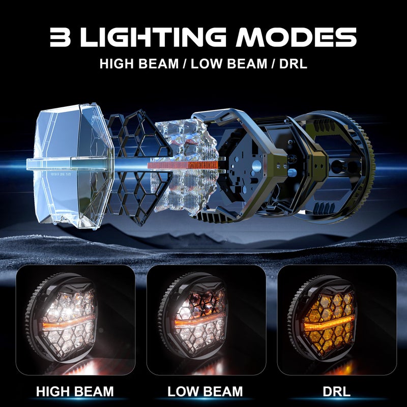 LX-LIGHT DOT Approved 5-3/4" 5.75 Inch LED Headlight with Amber DRL Compatible with Dyna Street Bob Super Wide Glide Low Rider Night Rod Train Softail Deuce Custom Sportster Iron 883,Black - Image 4