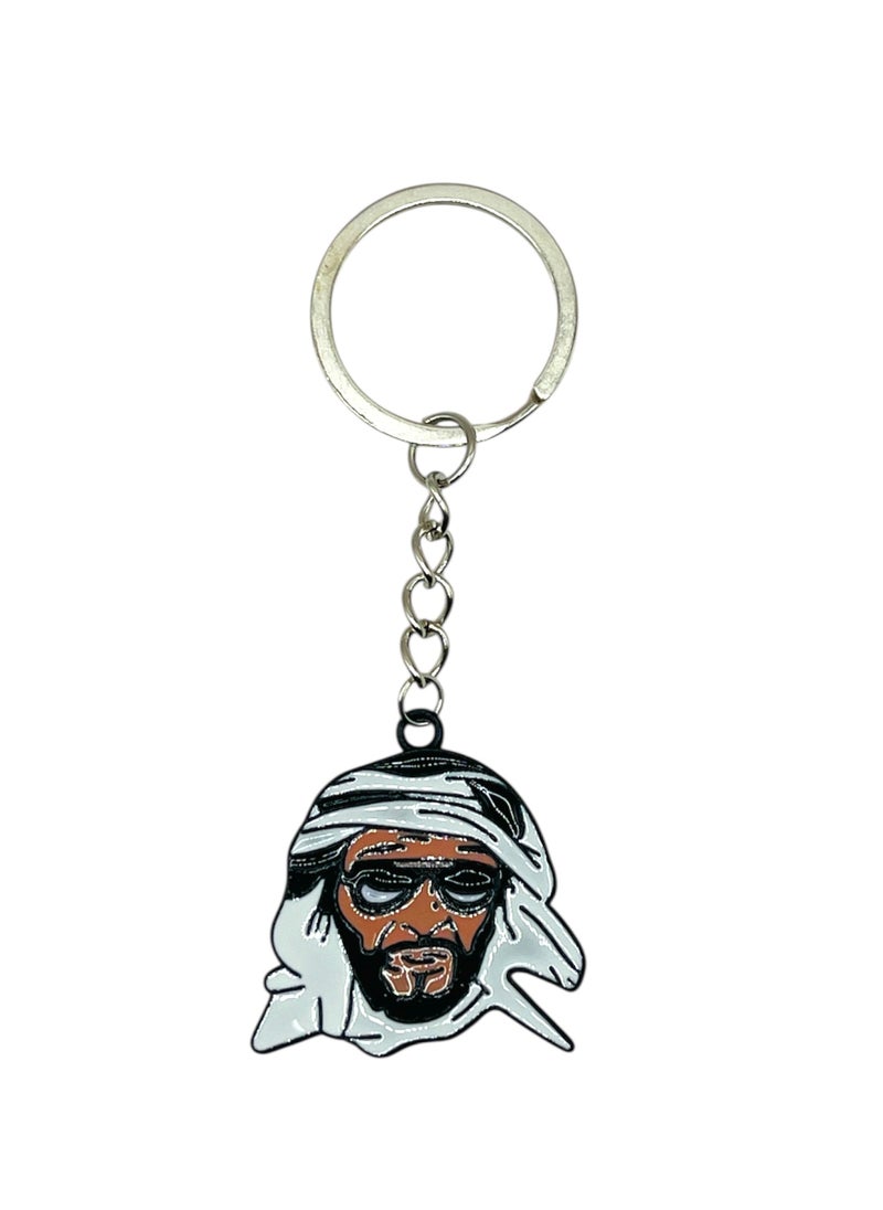 MARIO DRAFTS Mario drafts Stylish Middle Eastern Portrait Keychain, Metal Chain Design with Enamel Pendant, White and Black  - Image 1