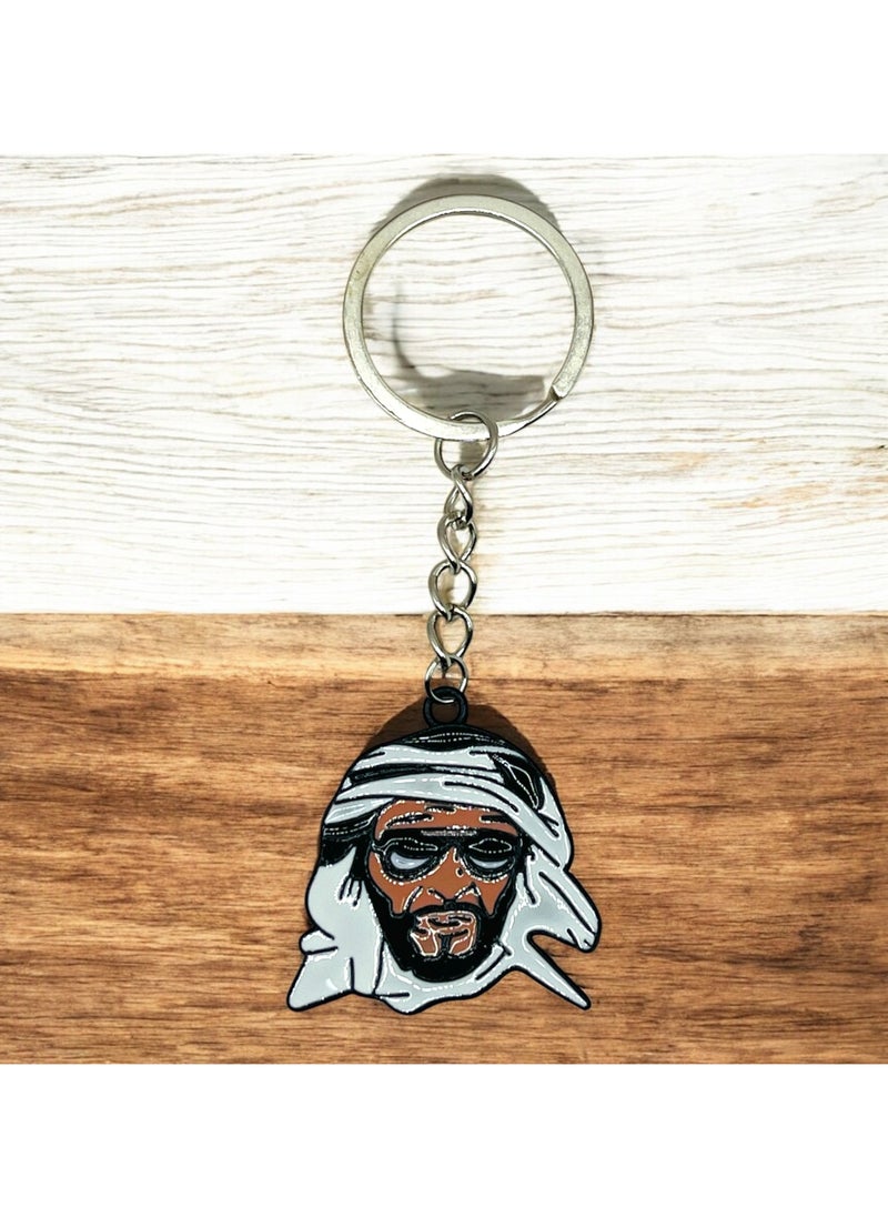 MARIO DRAFTS Mario drafts Stylish Middle Eastern Portrait Keychain, Metal Chain Design with Enamel Pendant, White and Black  - Image 2