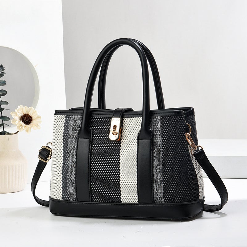 New Color Contrast Women'S Large Capacity Handbag Canvas Trendy Fashionable Simple Shoulder Crossbody Elegant Mother Bag - Image 2