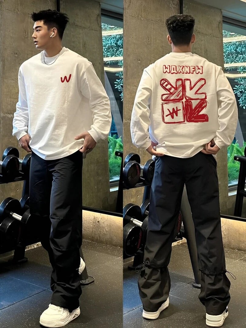 Heavy pure cotton "American casual long-sleeved T-shirt men's loose retro trend versatile trend niche Hong Kong style - Image 2