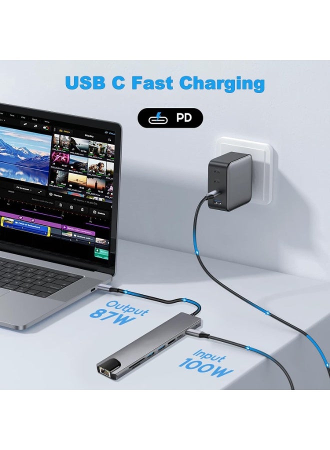 السيميا محول موزع USB-C متعدد المنافذ، دونجل USB-C 8 في 1 مع HDMI 4K، إيثرنت RJ45، شحن PD 100 وات، USB 3.0، قارئ بطاقات SD/TF، ​​محطة إرساء USB-C لأجهزة MacBook Pro/Air، Dell، HP وأجهزة Type C الأخرى - Image 4
