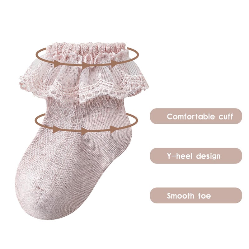 Zumou Toddler Lace Socks Girls Ruffle Eyelet Frilly Princess for Baby Little Kids(0-12Months, B Assorteds 4 pairs) - Image 3