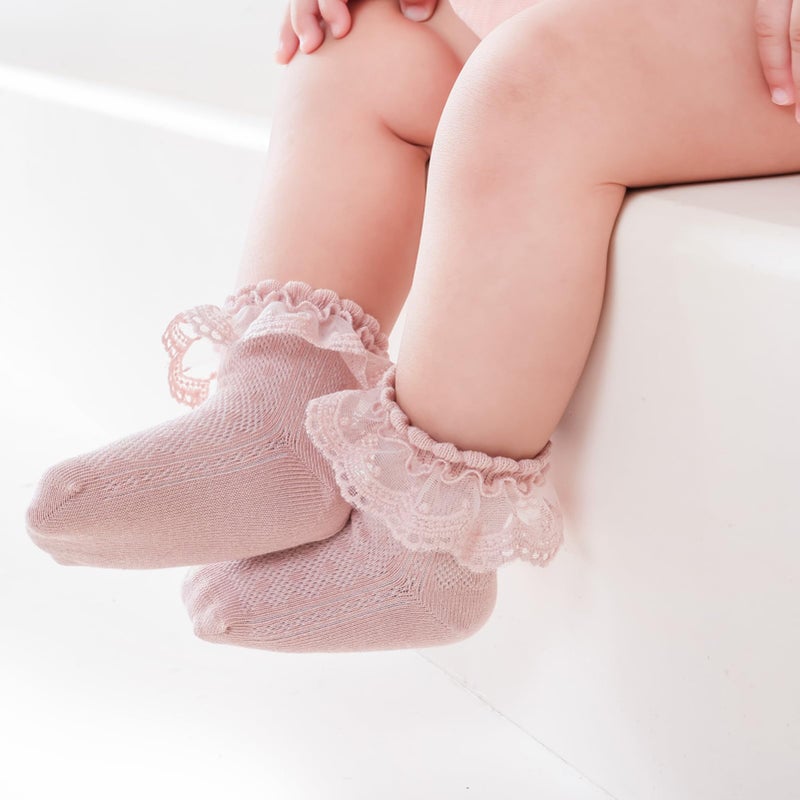Zumou Toddler Lace Socks Girls Ruffle Eyelet Frilly Princess for Baby Little Kids(0-12Months, B Assorteds 4 pairs) - Image 4