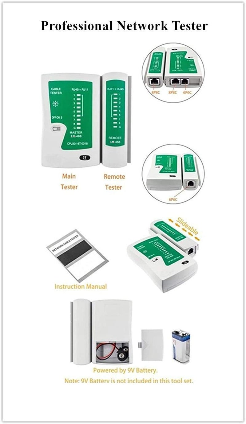Gaobige rj45 Crimp Tool Kit, Cat5 Cat5e Crimping Tool with 100pcs rj45 Cat5 Connectors, 20pcs rj45 Cat5e Connector Covers, Cable Tester, Network Wire Stripper - Image 5