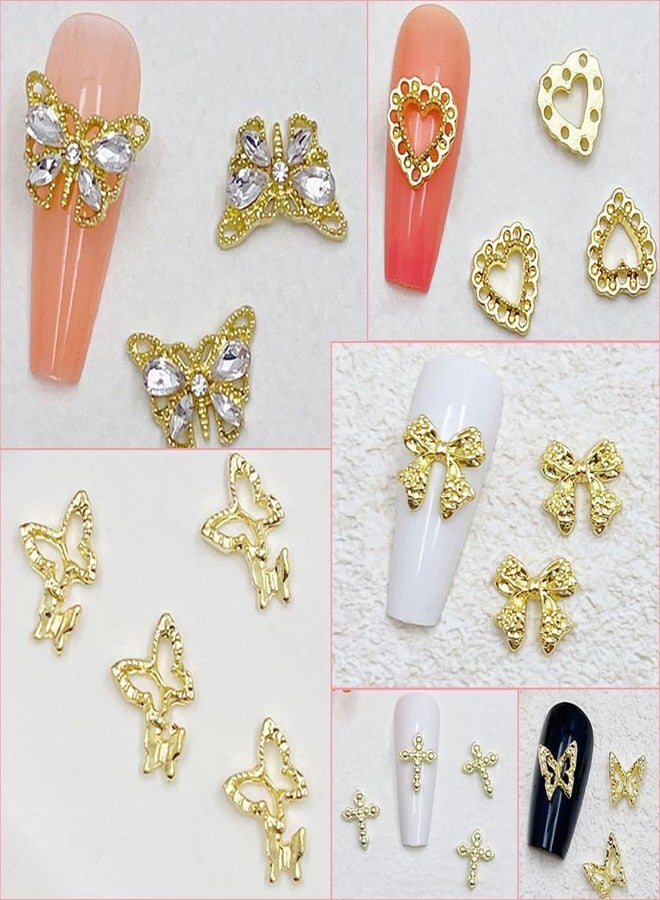 KACHIMOO 106 PCS Gold Nail Charms 3D Nail Art Charms Cherry Butterfly Cross Bow Star Heart Dollar 3D Nail Gems for Women Nail Art DIY Design - Image 4