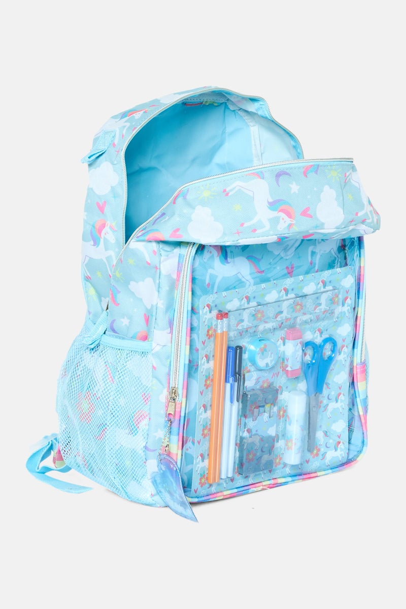 UNICORN Kids Girl 19 Pieces Printed Backpack 30 L x 42 H x 14 W cm, Sky Blue - Image 4