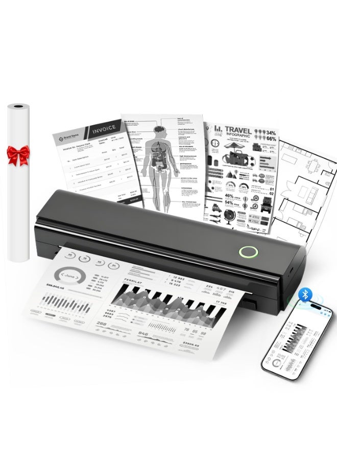 WALALLA Portable Wireless Thermal Printer for Travel, Bluetooth Inkless A4 Printer Compatible with iOS, Android and Laptop for Home, Office and Car Use - Image 1
