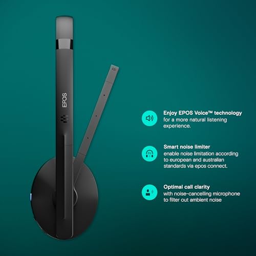 EPOS Adapt 231 - Single Sided Headset, Wireless, Dual-Connectivity Bluetooth, USB-C Dongle Included, UC Optimized and Microsoft Teams Certified, Black - Image 3
