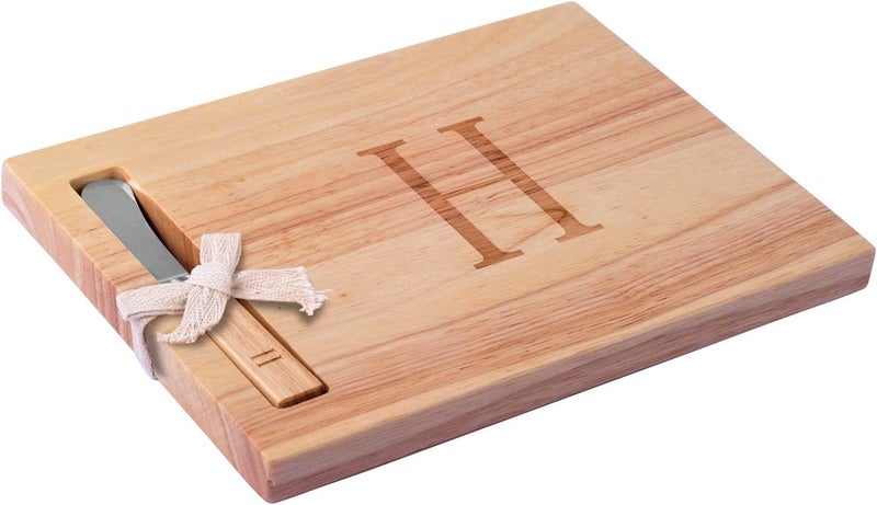 Miicol Wood Charcuterie Board, Monogram Cheese Board 10 Inch, Personalized Initial Cutting Board with Spreader, Unique Housewarming Gift, Ideal for Kitchen, Home, Letter H - Image 1