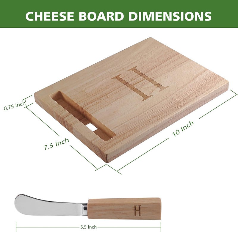 Miicol Wood Charcuterie Board, Monogram Cheese Board 10 Inch, Personalized Initial Cutting Board with Spreader, Unique Housewarming Gift, Ideal for Kitchen, Home, Letter H - Image 2