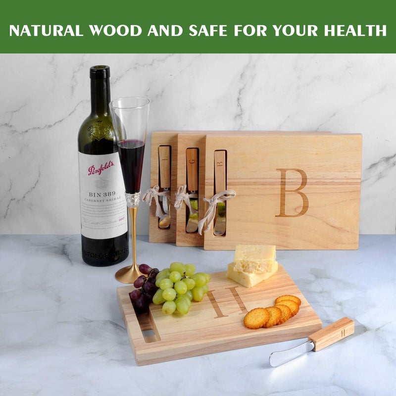 Miicol Wood Charcuterie Board, Monogram Cheese Board 10 Inch, Personalized Initial Cutting Board with Spreader, Unique Housewarming Gift, Ideal for Kitchen, Home, Letter H - Image 4
