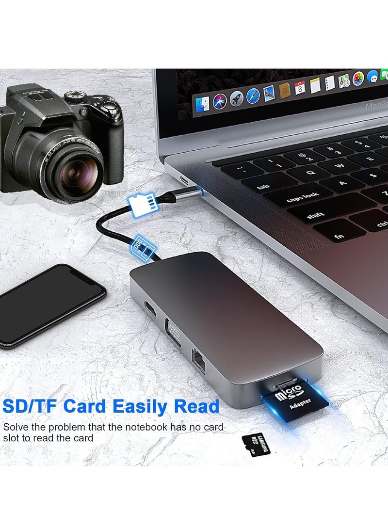 JAJEEK 10-in-1 USB C Hub Docking Station with 4K HDMI, VGA, USB 3.0, Ethernet, SD/TF Card Reader, 3.5mm AUX – Multi-Port Adapter for MacBook Pro & Type C Laptops – Fast Data Transfer, High-Resolution Display & Seamless Connectivity - Image 5
