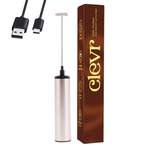 Clevr Blends Milk Frother Hand Stirrer for Coffee Matcha Hot Chocolate Protein Shake Latte Tea Stainless Steel Rechargeable Handheld Whisk Fast and Easy Frothing Wand No Battery Needed