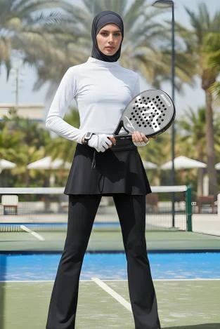 SVL Women's Modest Leggings with Attachable Skirt - Black - SVL