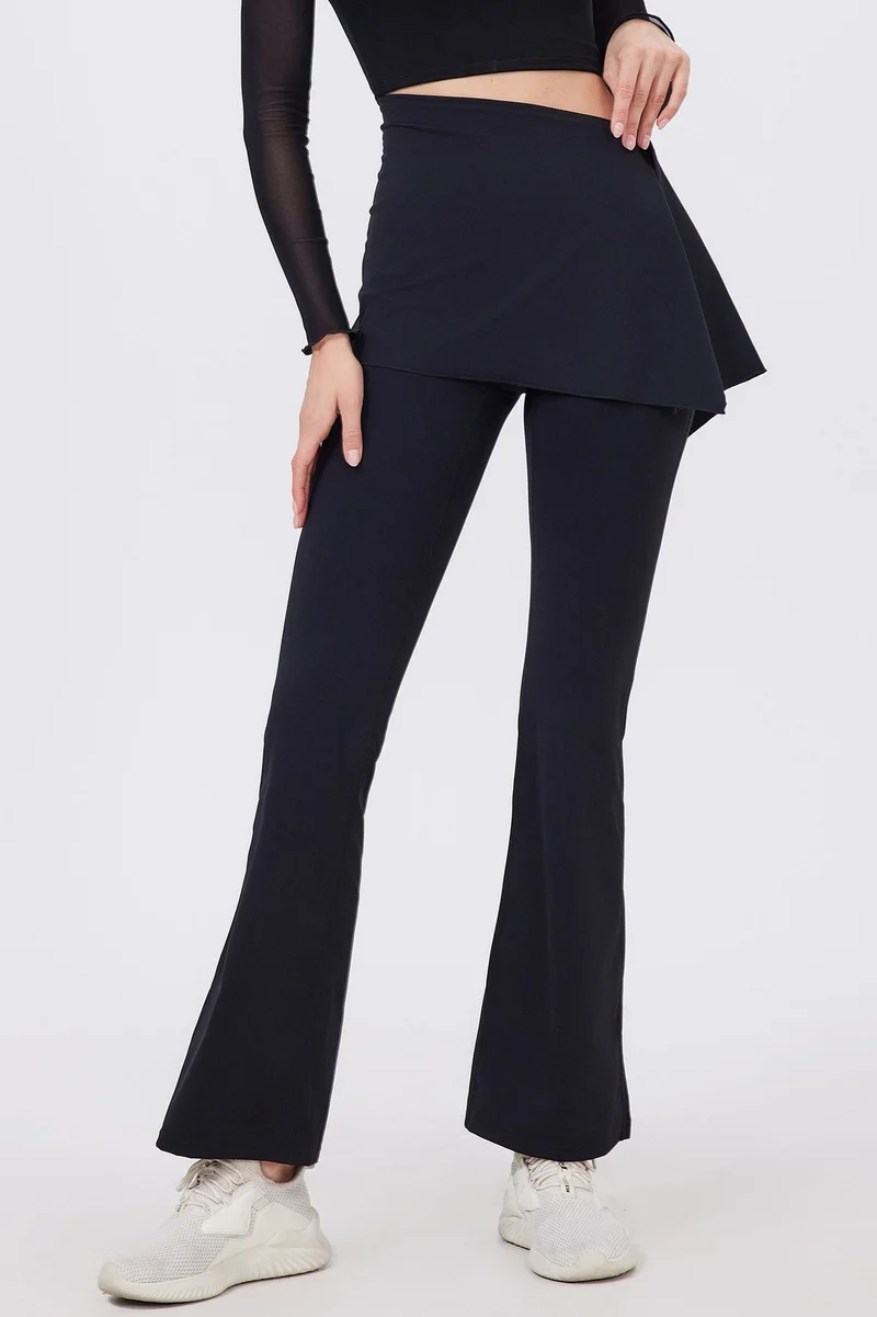 SVL Women's Modest Leggings with Attachable Skirt - Black - SVL