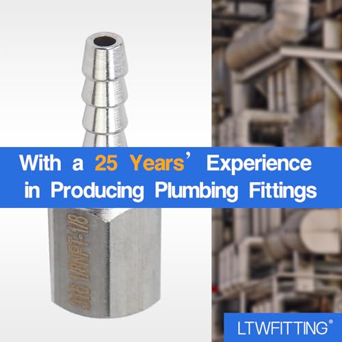 LTWFITTING Bar Production Stainless Steel 316 Barb Fitting Coupler 1/8" Hose ID x 1/8" Female NPT Air Fuel Water (Pack of 5) - Image 5
