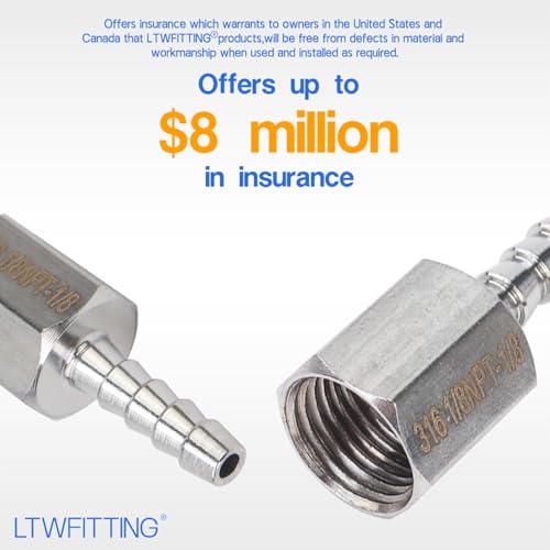 LTWFITTING Bar Production Stainless Steel 316 Barb Fitting Coupler 1/8" Hose ID x 1/8" Female NPT Air Fuel Water (Pack of 5) - Image 4
