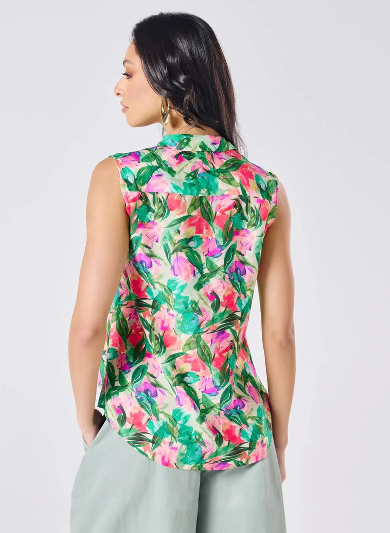 Zigzag Sleeveless Printed Shirt Top