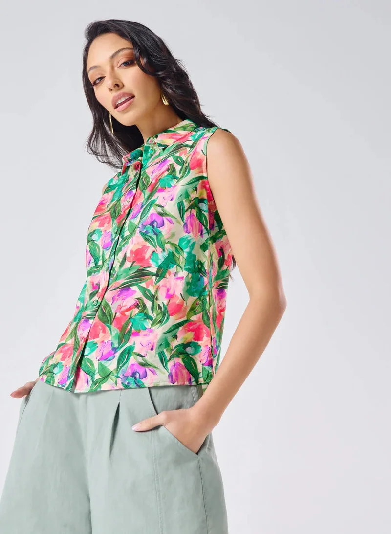 Zigzag Sleeveless Printed Shirt Top