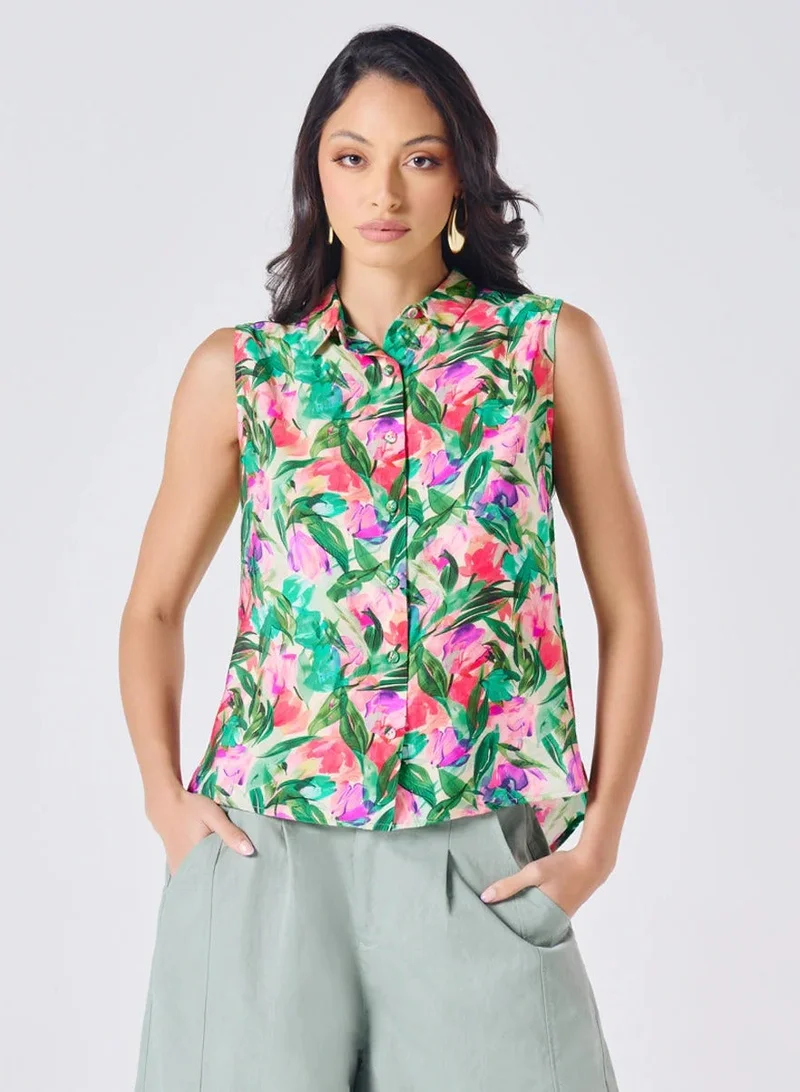 زجزاج قميص علوي مطبوع بدون أكمام