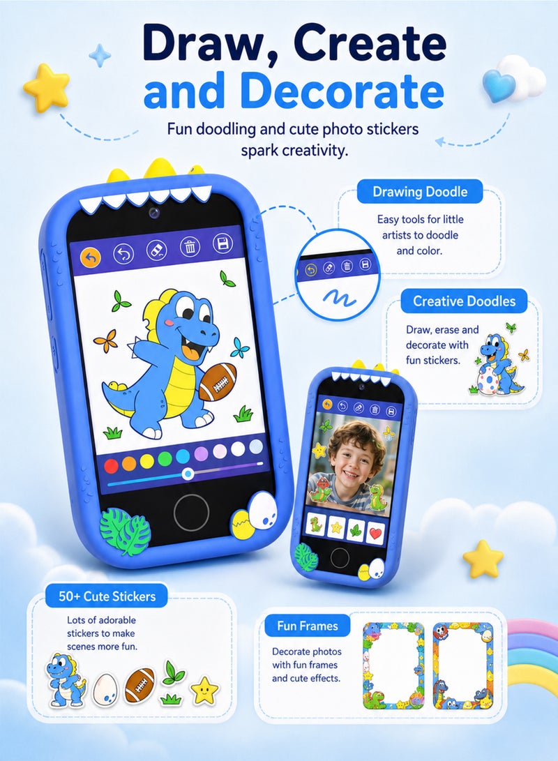 Kids Smart Phone for Girls Gifts, Toddler Birthday Gift for Age 3 4 5 6 Year Old, Kids Cell Phone Toy with 3.5” Touchscreen, Dual Cameras, Learning, Play Games, Video Player with 32GB Card - Image 2