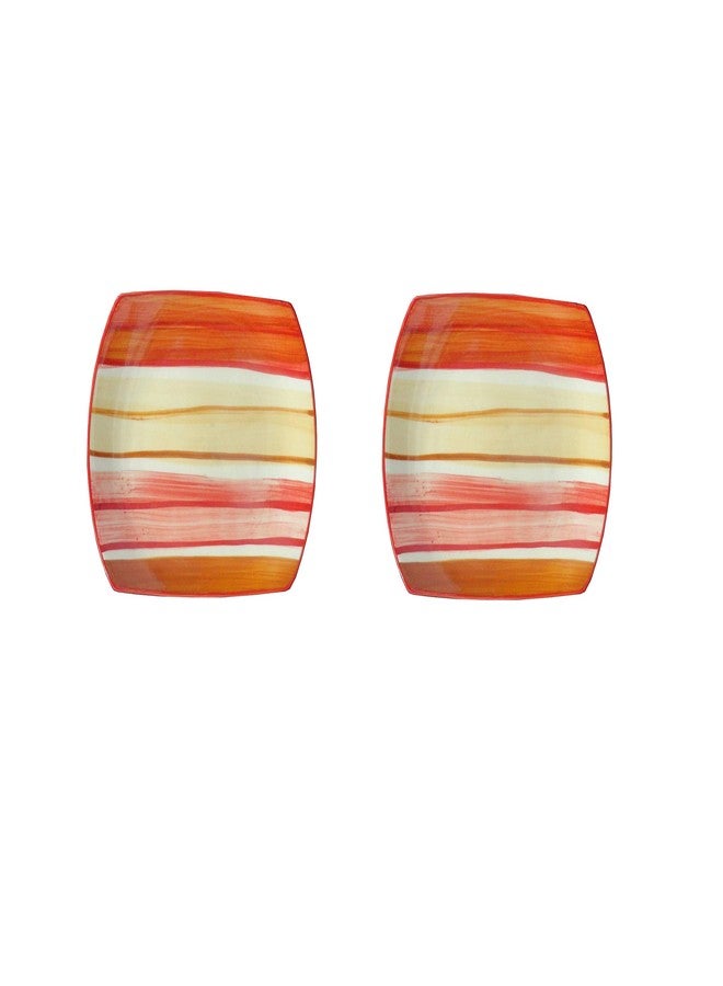 Caffeine Ceramic Handmade Orange Beige Rectangular Snack Plate 7" (Set of 2) - Image 1