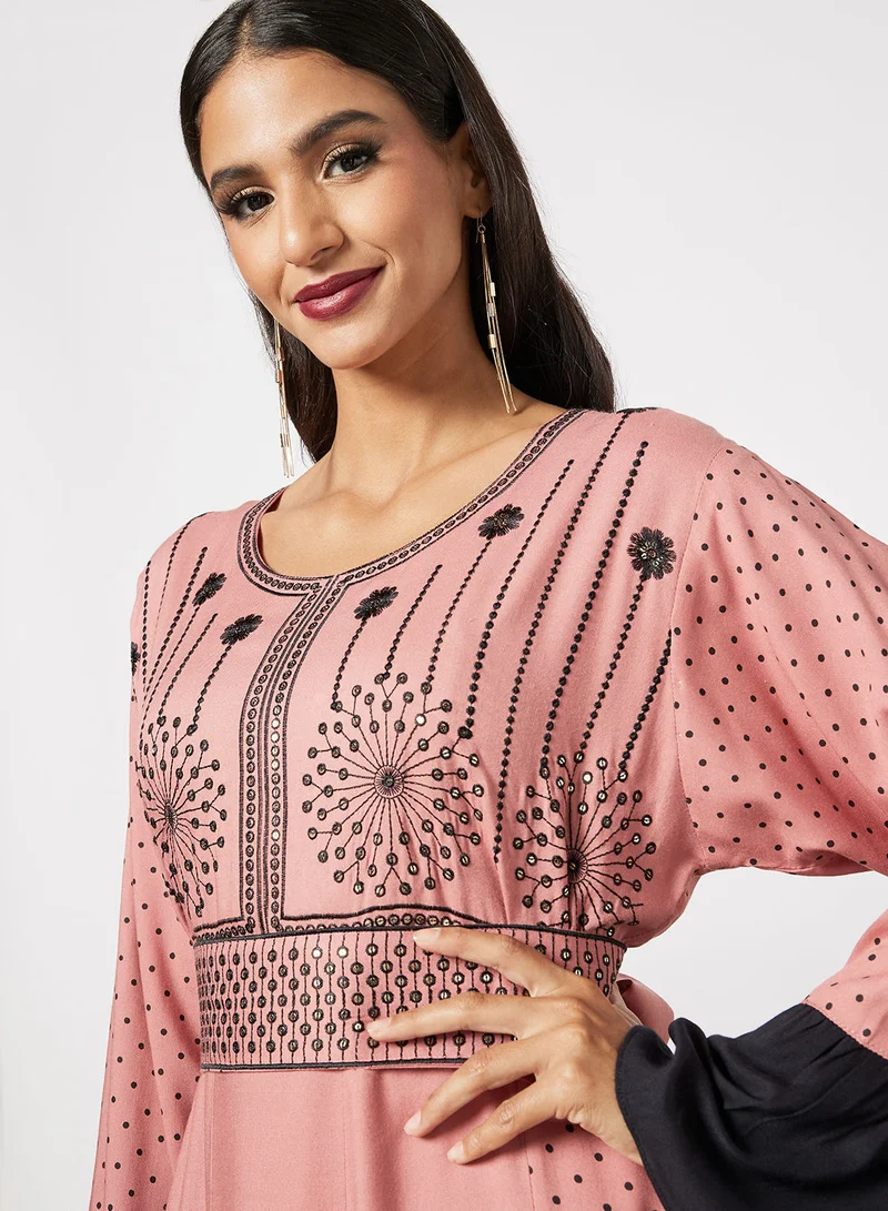 HANA & SARA Embroidered Jalabiya Dress  With Sheila