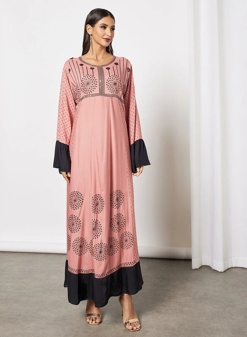 HANA & SARA Embroidered Jalabiya Dress  With Sheila