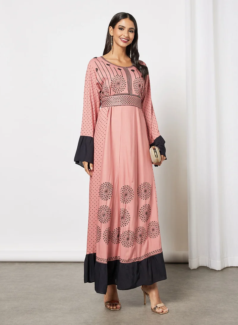 HANA & SARA Embroidered Jalabiya Dress  With Sheila