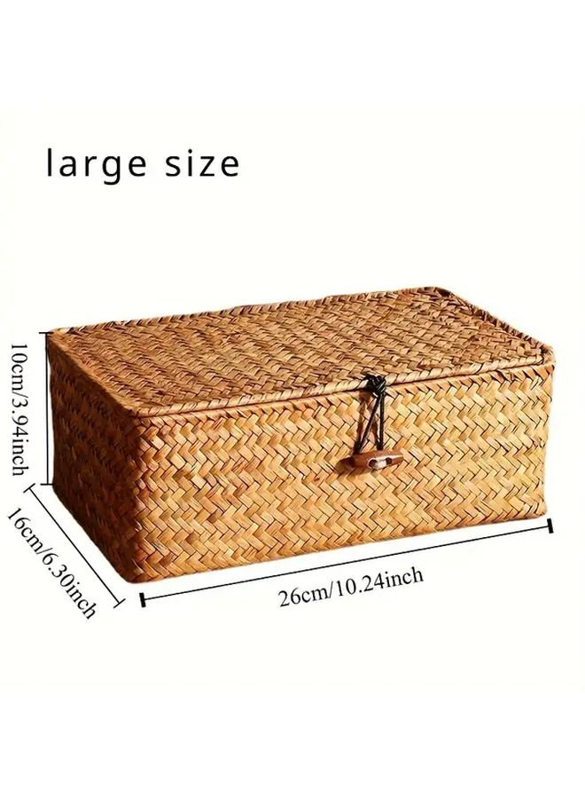 Large Handwoven Storage Basket With Buckle For Makeup Organizer Desktop - Image 5