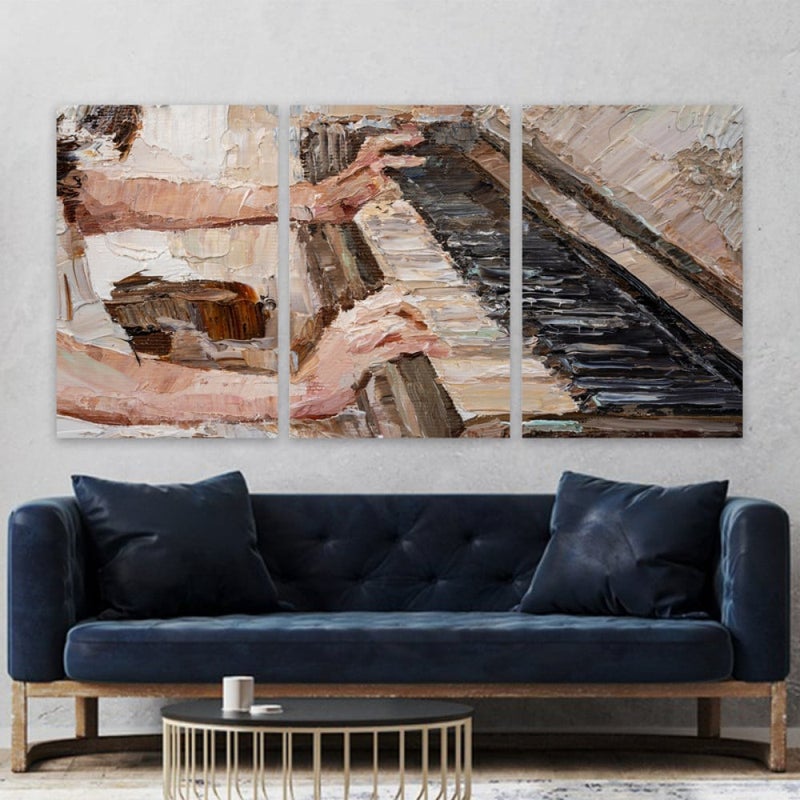 Marktna Three modern canvas paintings of a piano girl design with a hollow frame, measuring (150×70), three pieces - Image 1