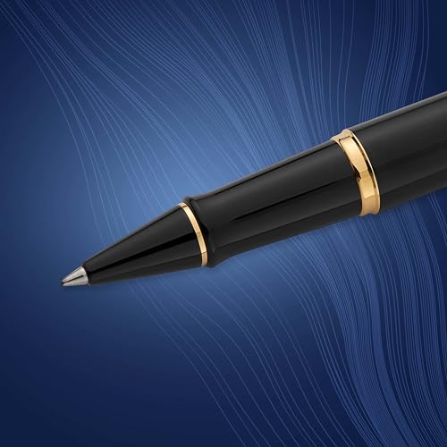 Waterman قلم رولر من ووترمان إكسبيرت، أسود لامع مع حواف ذهبية 23 قيراط، نقطة رفيعة، حبر أسود، قلم فاخر في علبة هدايا، هدية رائعة للزملاء - Image 4