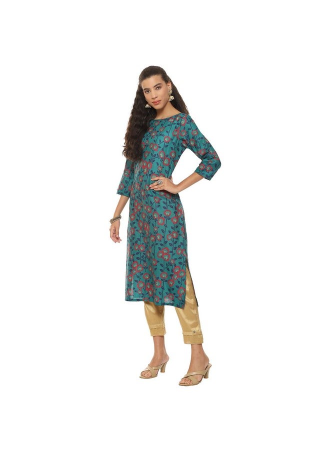 BIBA Women Cotton Printed Straight Kurta(MNMASSORTED16907E_Turquoise_L) - pzsku/Z3CE4AA58F4471816864BZ/45/_/1737806278/bcfa3ae0-56ce-42a1-bbb6-3b761352fd88