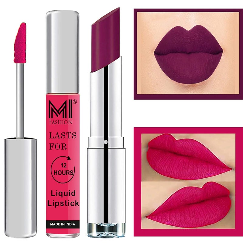 MI Fashion Made in India Lipstick Combo Offers 100 Veg Long Lasting Magenta Liquid Matte Lipstick Purple Passion Creamy Matte Lipstick - Image 1