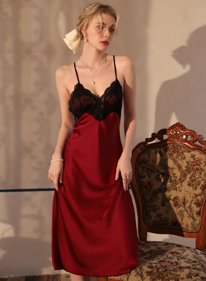 Take Two Red Lace Insert Slip Dress - Image 1