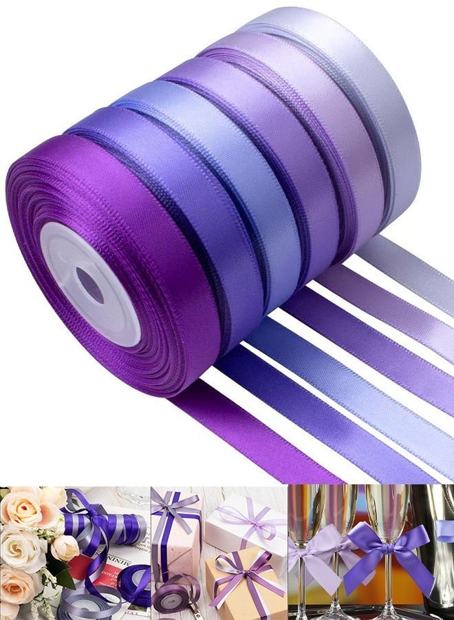 Bukela 6pcs Thin Purple Ribbon 3/8 Inch x 60Yds Assorted Lavender, Lilac, Dark Purple, Double Faced Satin Ribbon for Flower Bouquet, Gift Wrapping, Wedding Invitation, Bridal Shower, Hair Bows, Gift Bags, Crafts - Image 1
