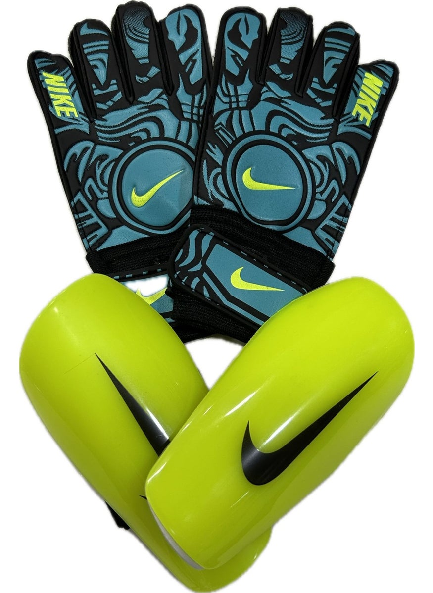 Unes Nk Goalkeeper Glove and Shin Guard Set No 8 12-17 Age Group Set for Many Blue Yellow  - Image 1