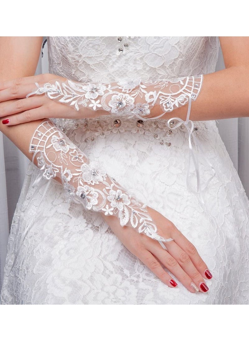 KASTWAVE Lace Gloves 1920s Lace Fingerless Gloves for Wedding Parties Bridal Wedding Dress Wedding Lace Gloves Hollow Out Fingerless Mesh Short Gloves Floral Lace Gloves for Wedding Opera Party (White)  - Image 1